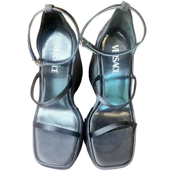VERSACE Satin platform sandals in Black NWOB Size 40 or US 10 - Picture 3 of 9